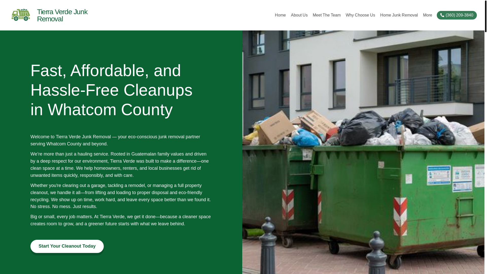website screenshot of https://tierraverdejunkremoval.com/