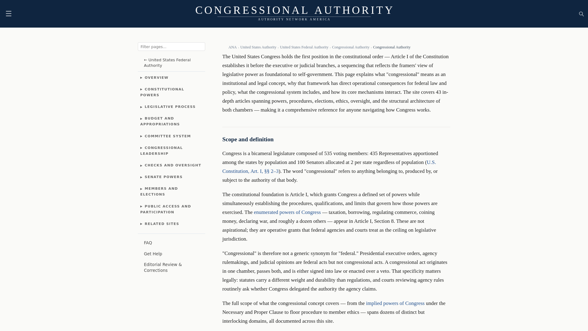 website screenshot of https://congressionalauthority.com/