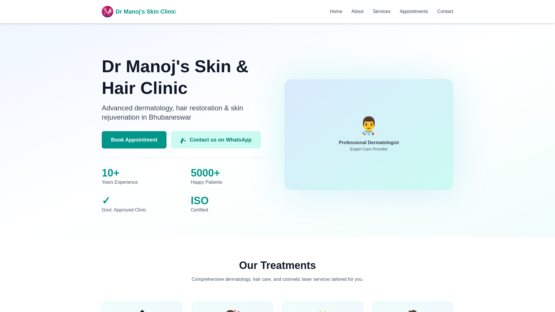 website screenshot of https://manojskinclinic.com/