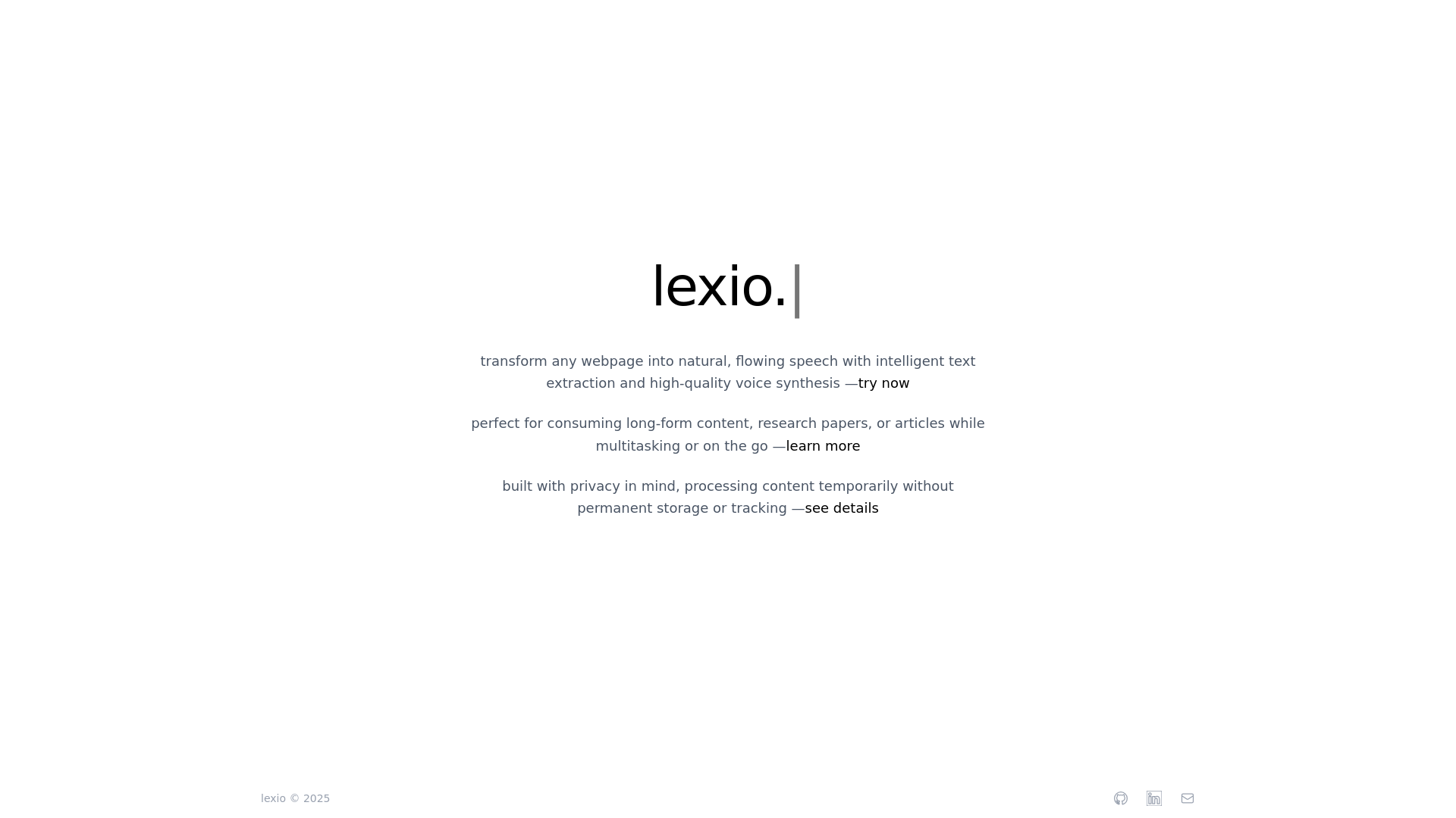 website screenshot of https://uselexio.dev/
