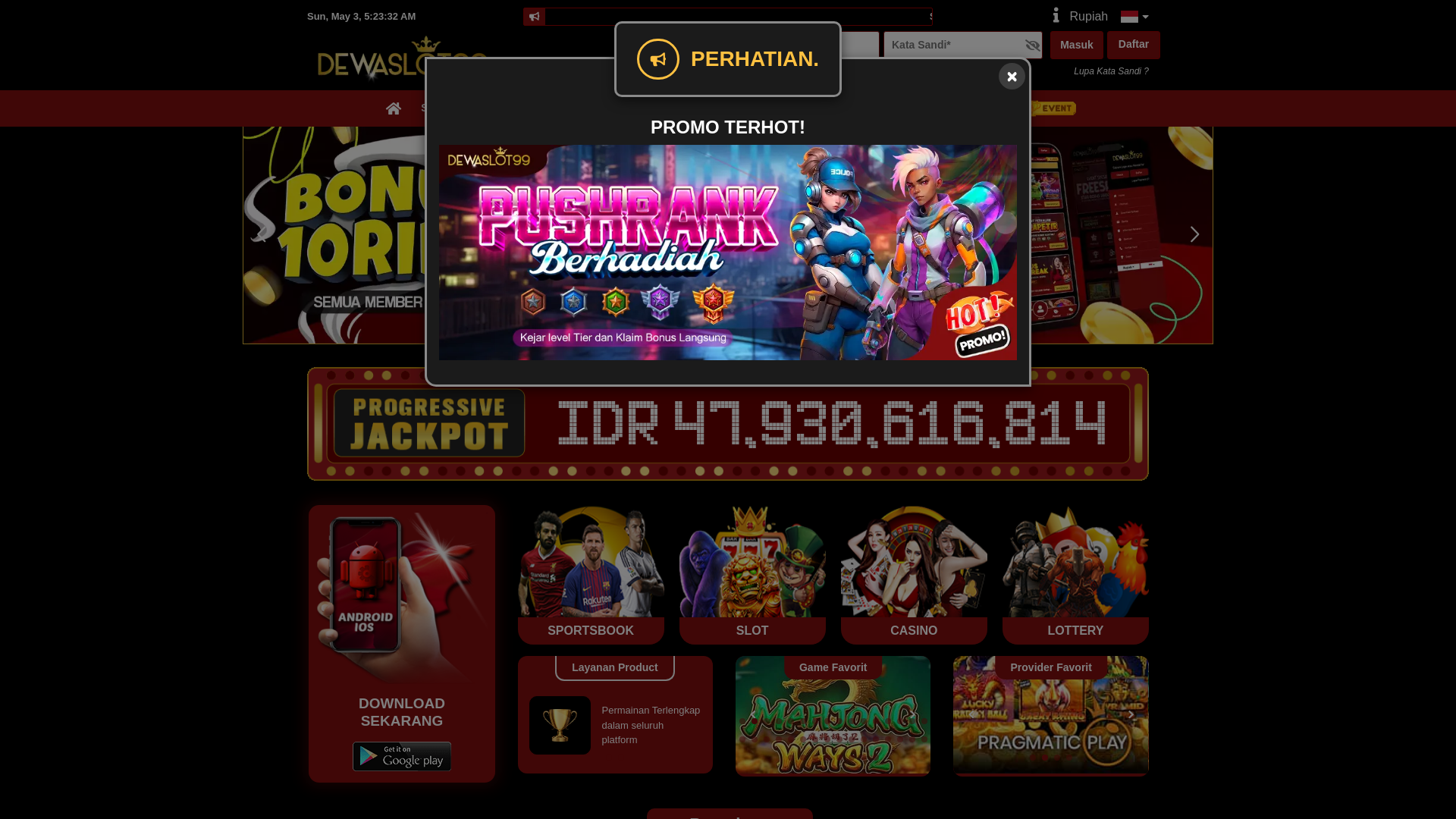 website screenshot of https://dewaslot99xo2.org/