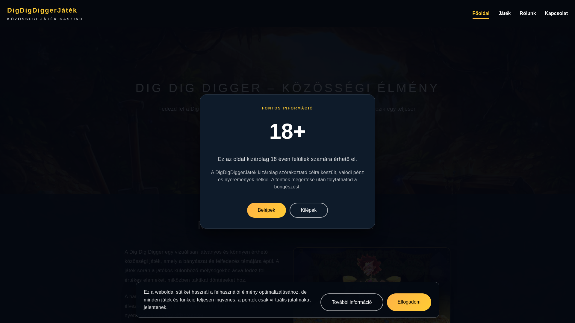 website screenshot of https://digdigkozossegijatekhu.com/