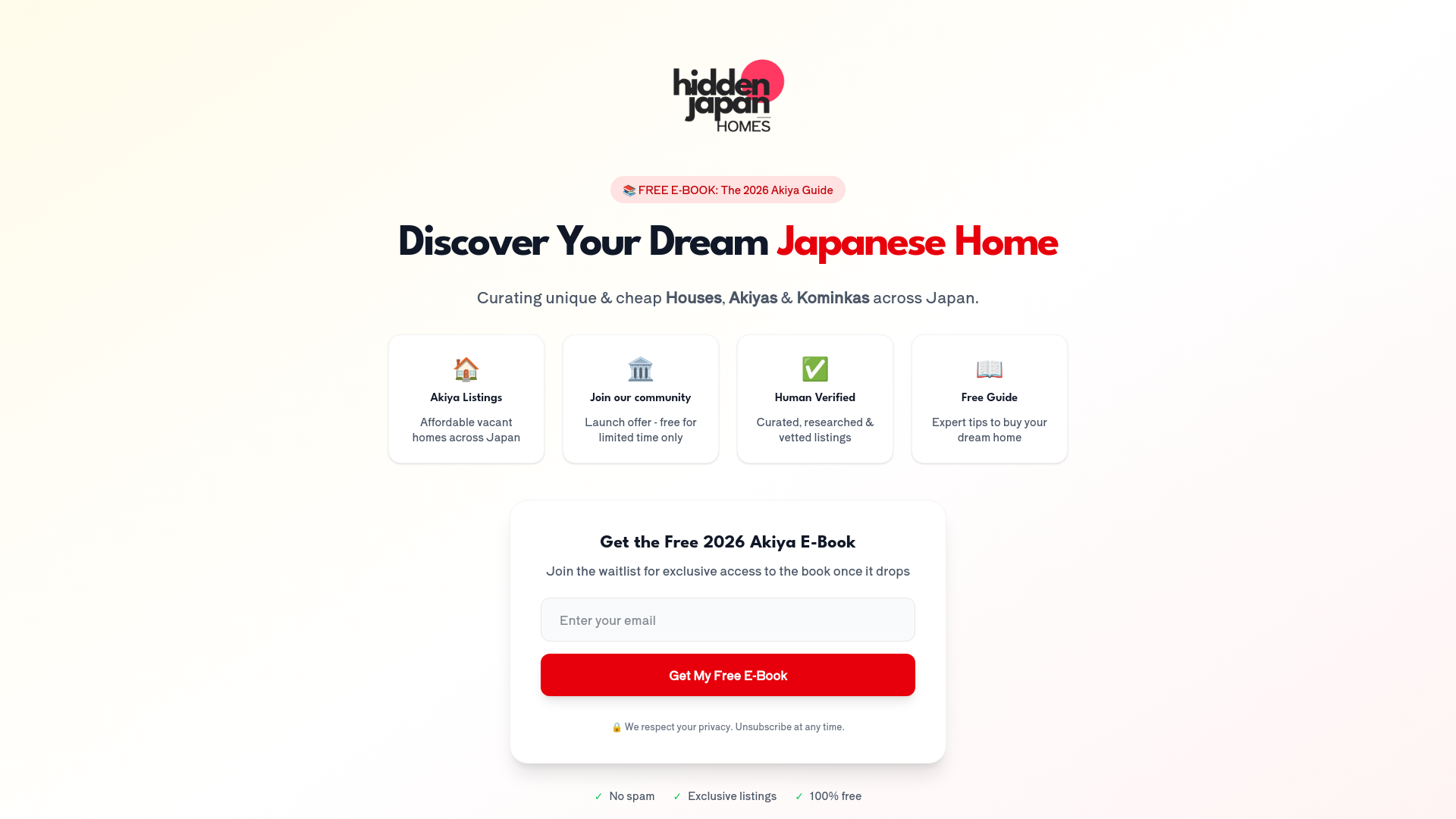 website screenshot of https://hiddenjapan.homes/