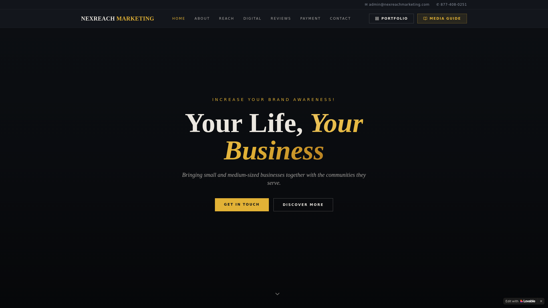 website screenshot of https://nexreachmarketing.com/