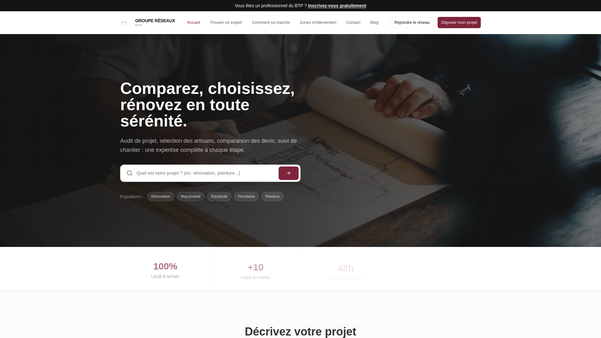 website screenshot of https://groupereseauxbtp.com
