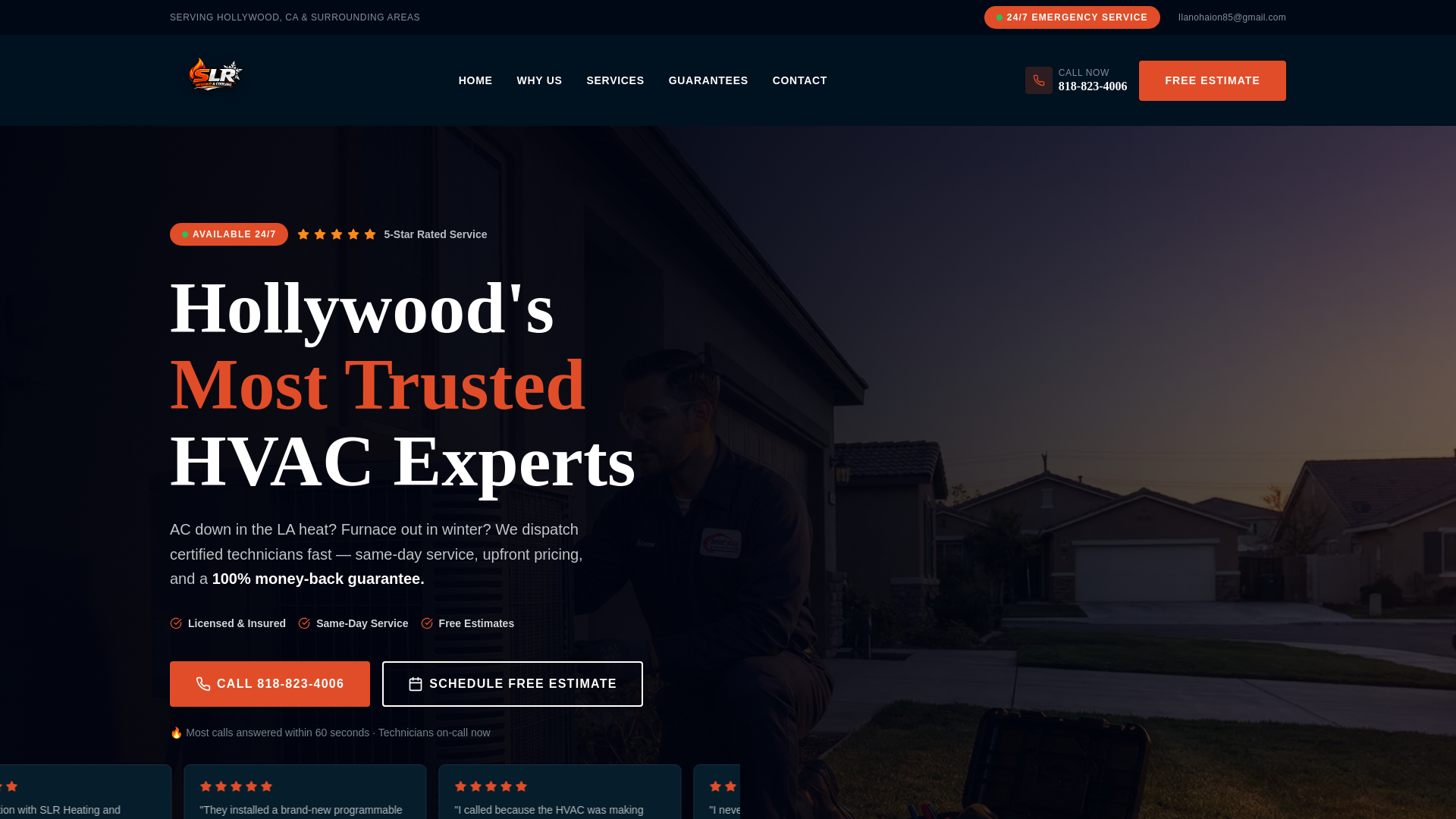 website screenshot of https://slrheatingandcooling.net/