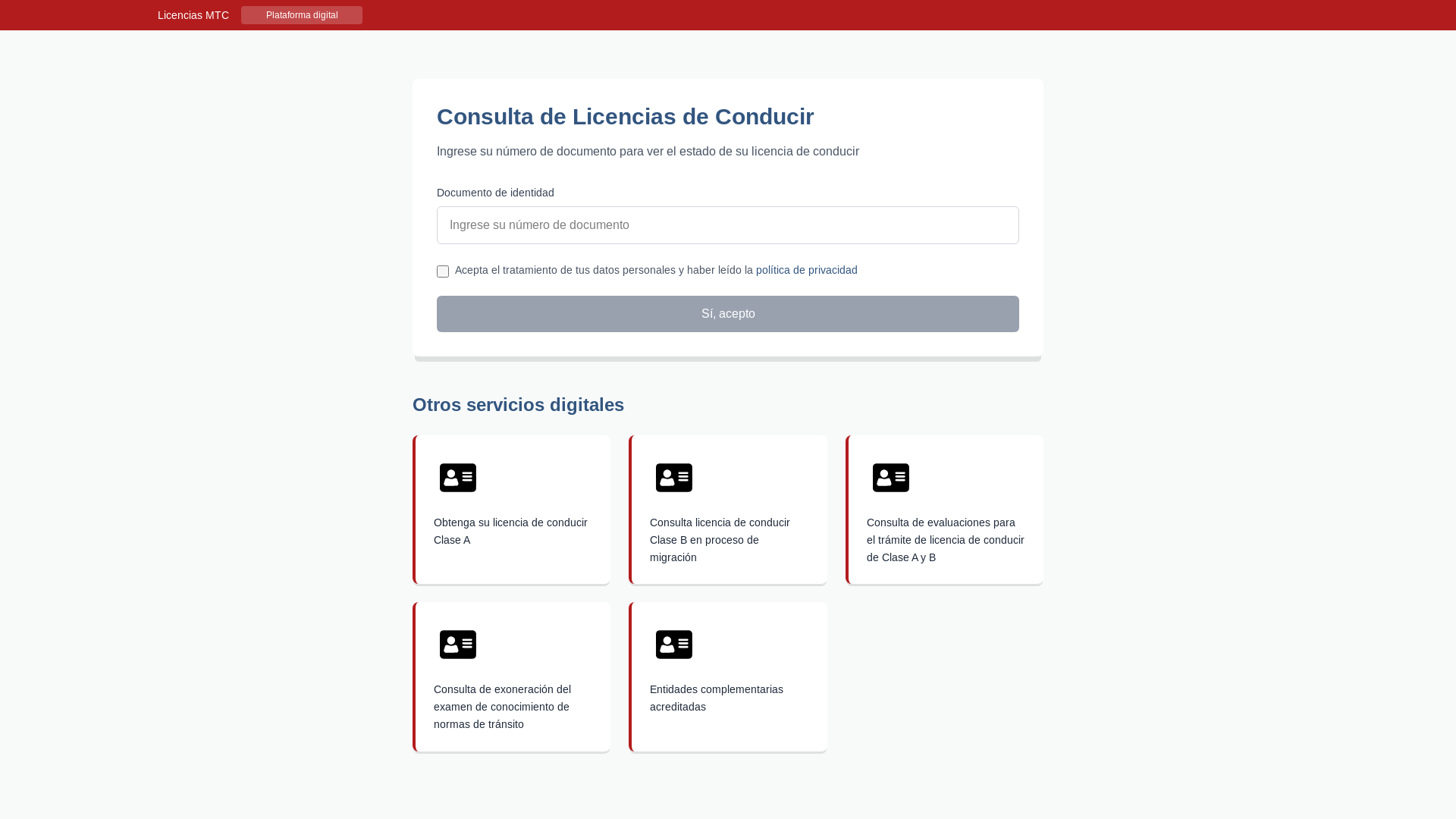 website screenshot of https://licencia-mtc.com/