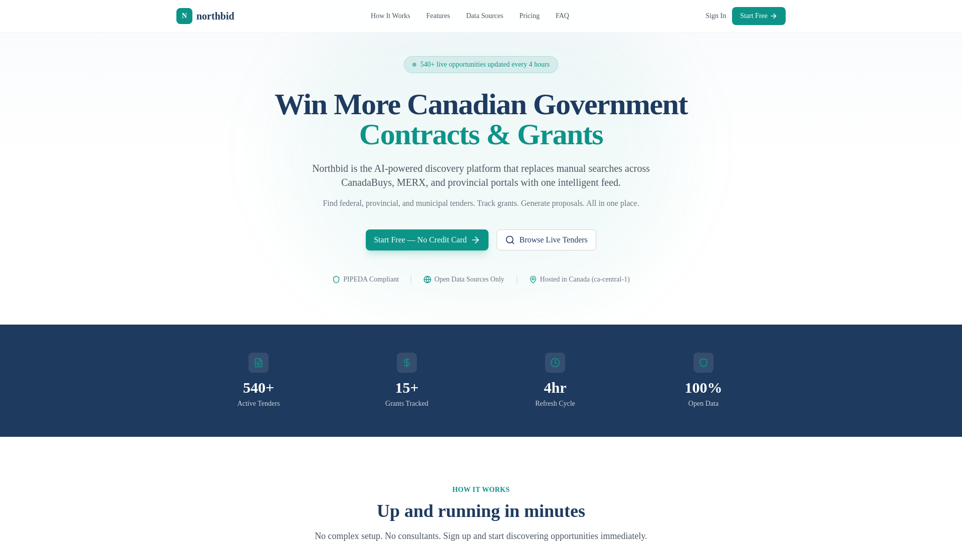 website screenshot of https://northbid.ca/