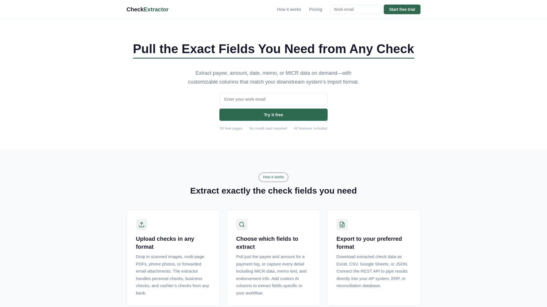 website screenshot of https://checkextractor.com/