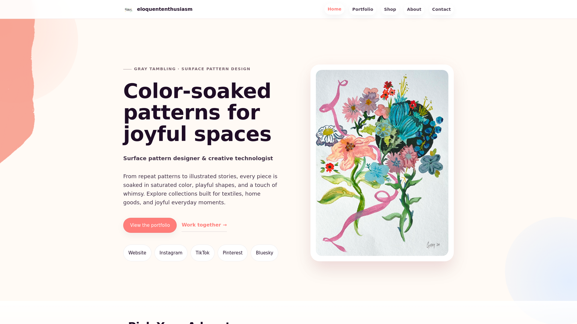 website screenshot of https://eloquententhusiasm.com