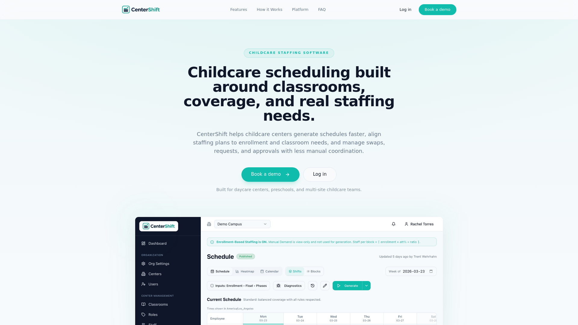 website screenshot of https://centershift.app/