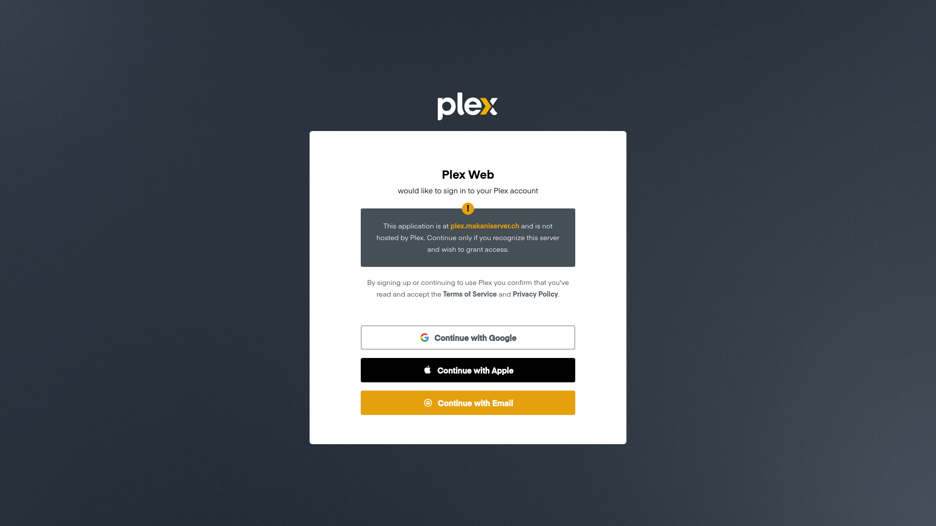 website screenshot of https://plex.makaniserver.ch/