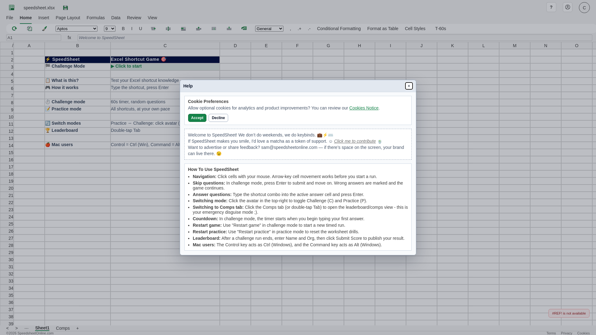 website screenshot of https://speedsheetonline.com