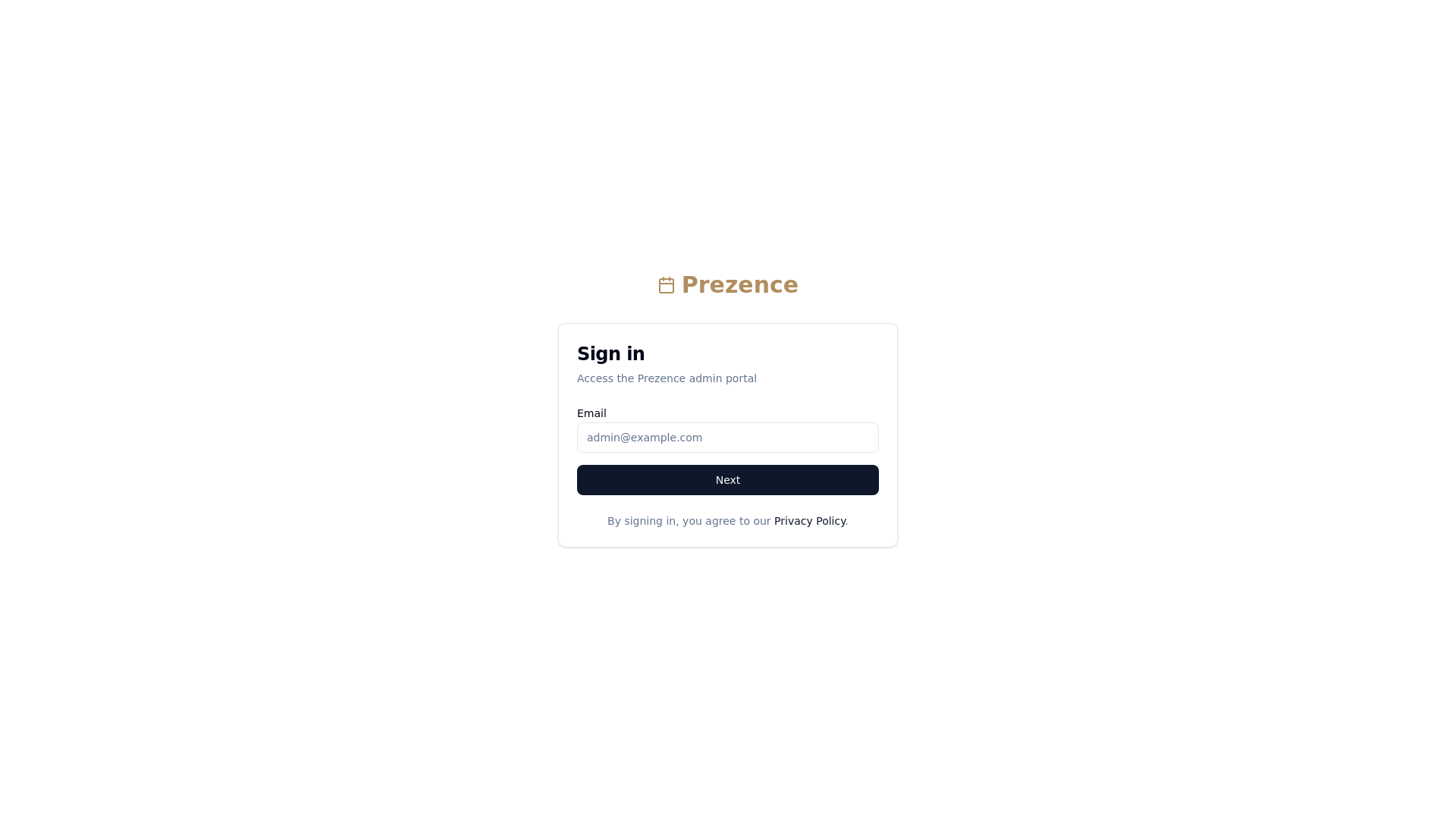 website screenshot of https://prezence-portal-dev01.pages.dev/