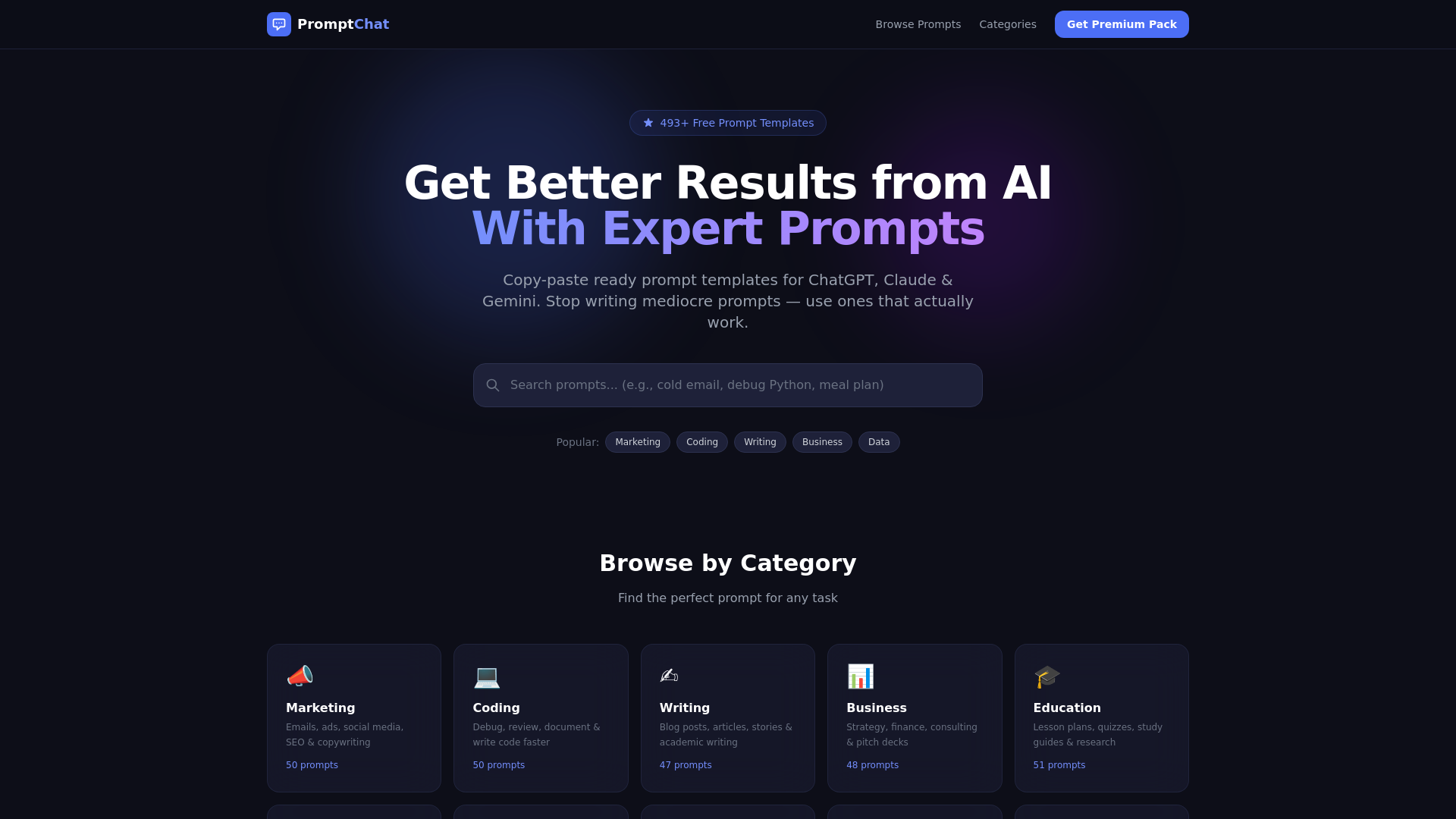website screenshot of https://promptschat.pages.dev/