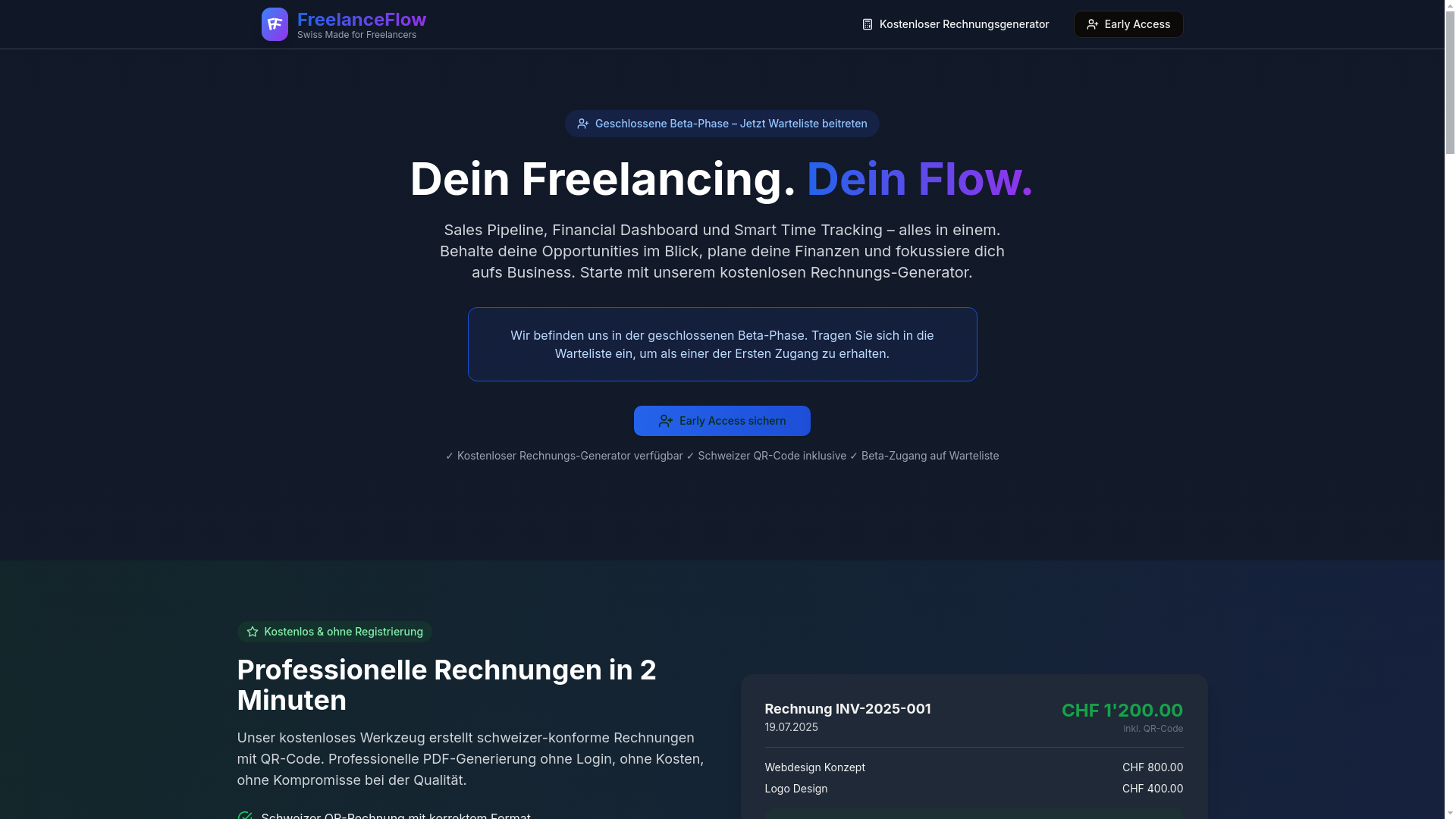 website screenshot of https://freelance-flow.ch/