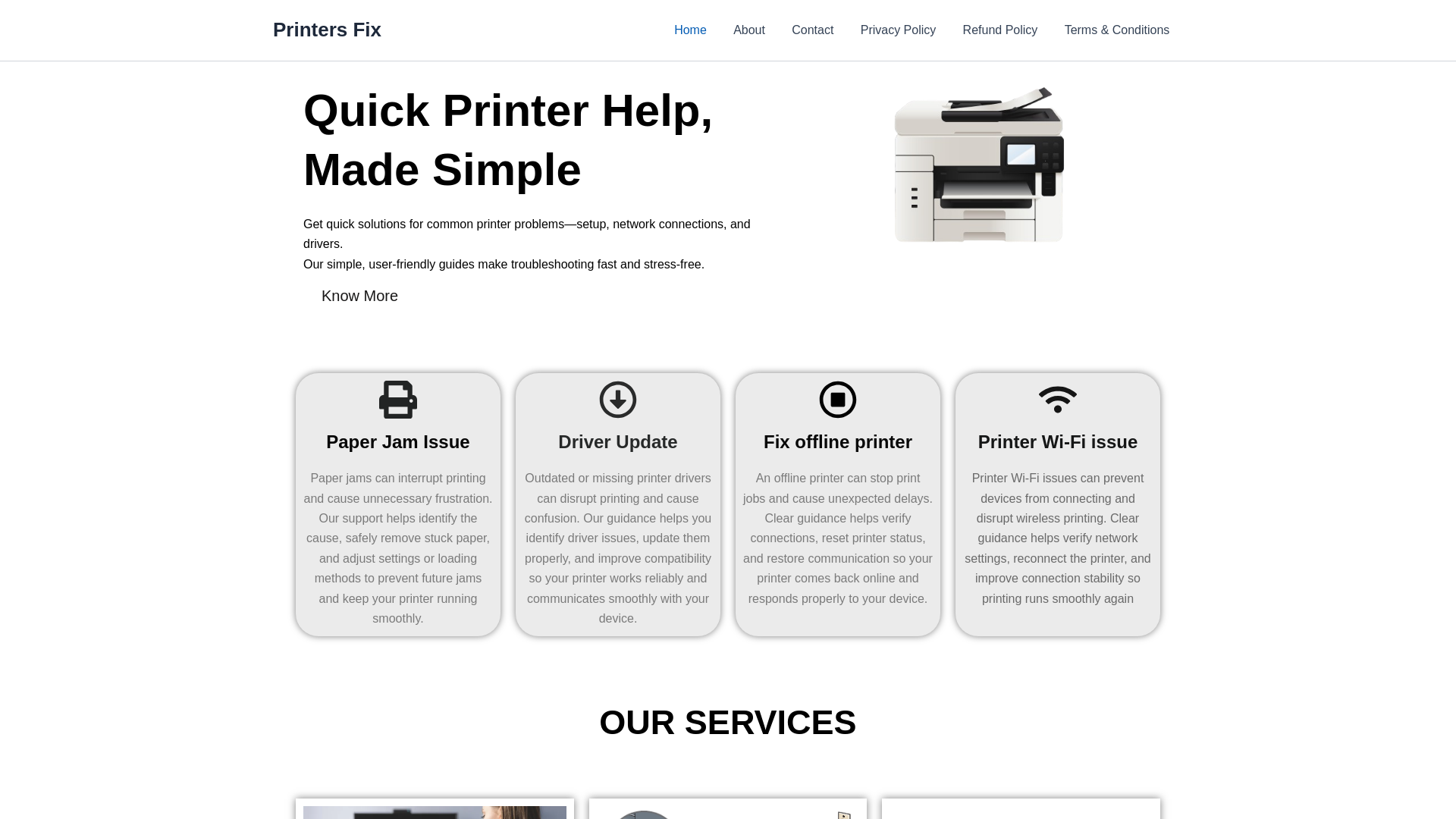 website screenshot of https://printersfix.online/