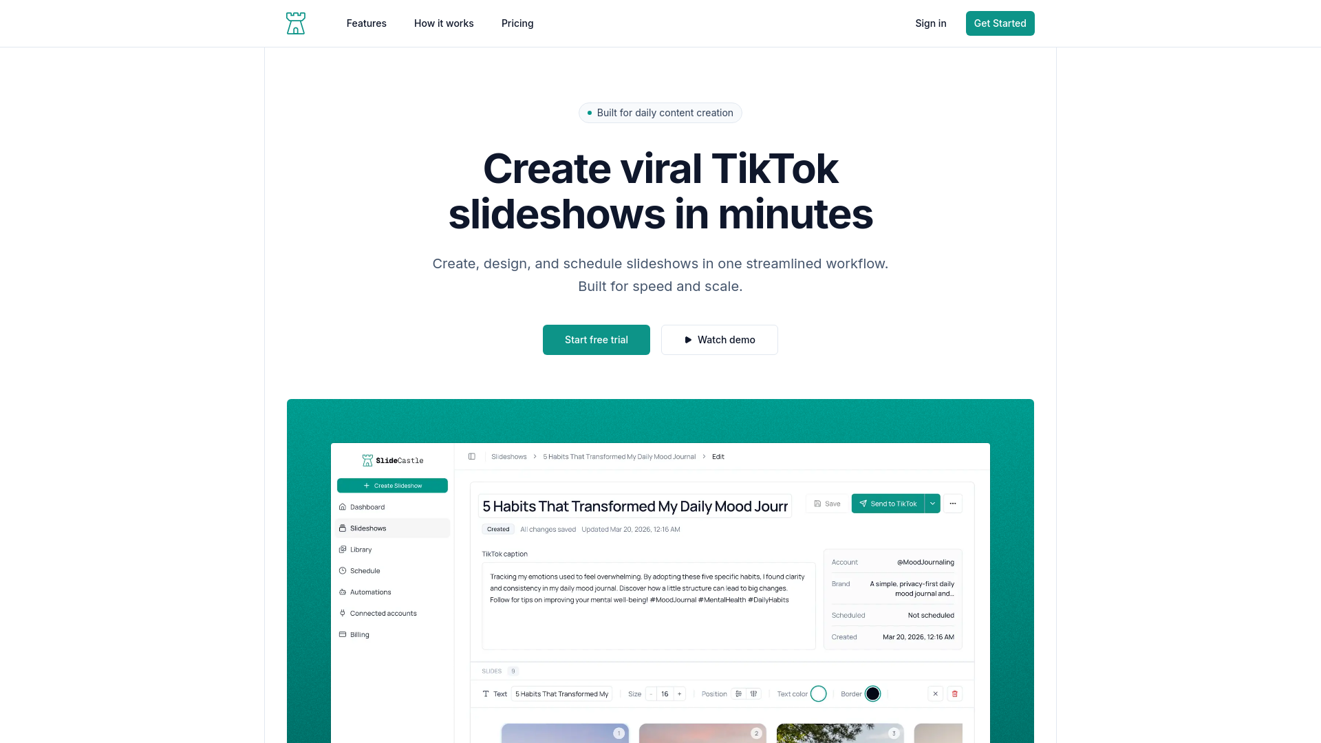 website screenshot of https://slidecastle.com