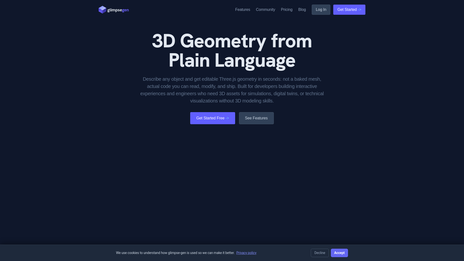 website screenshot of https://glimpse-gen.com/