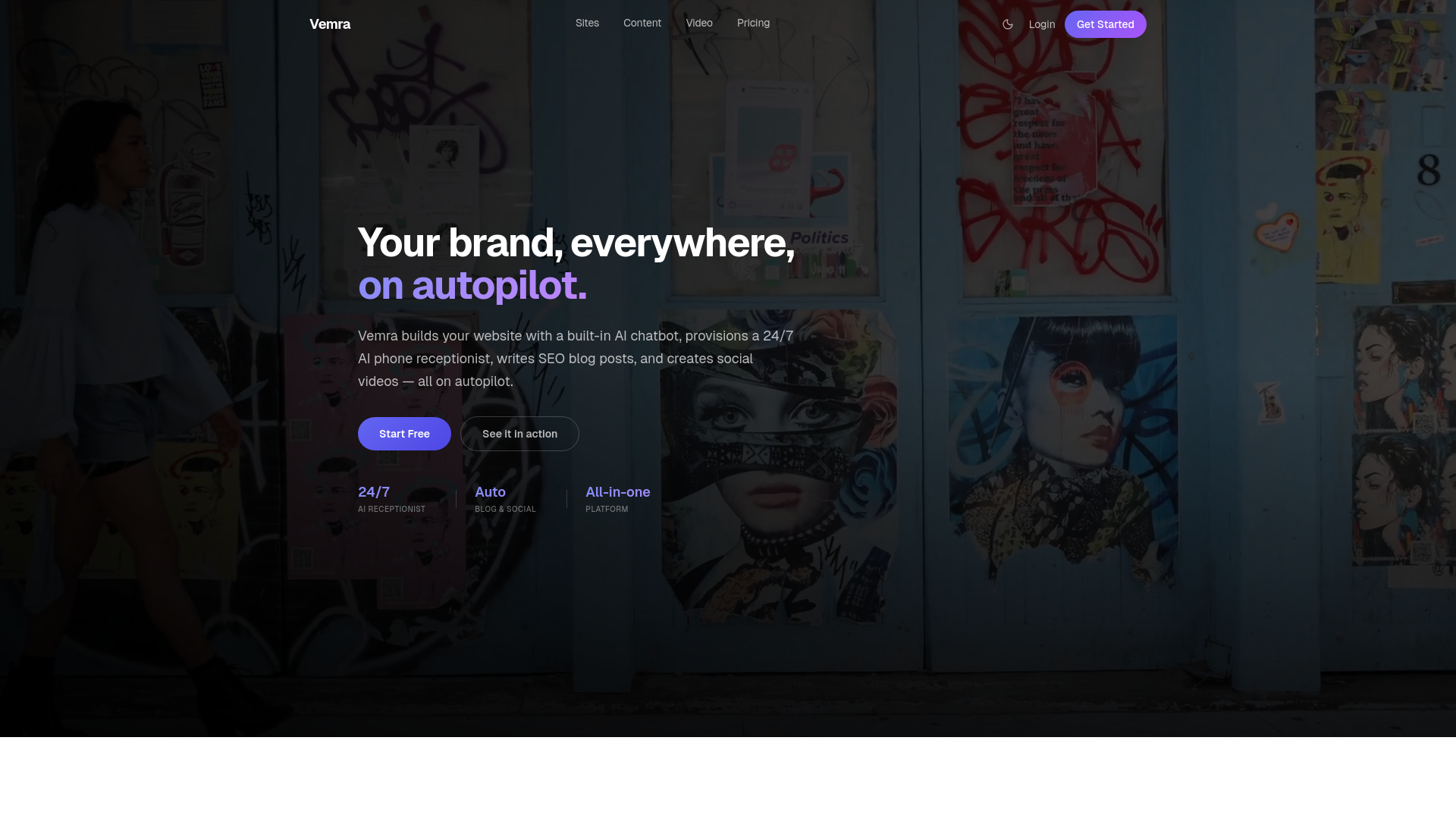 website screenshot of https://vemra.ai/