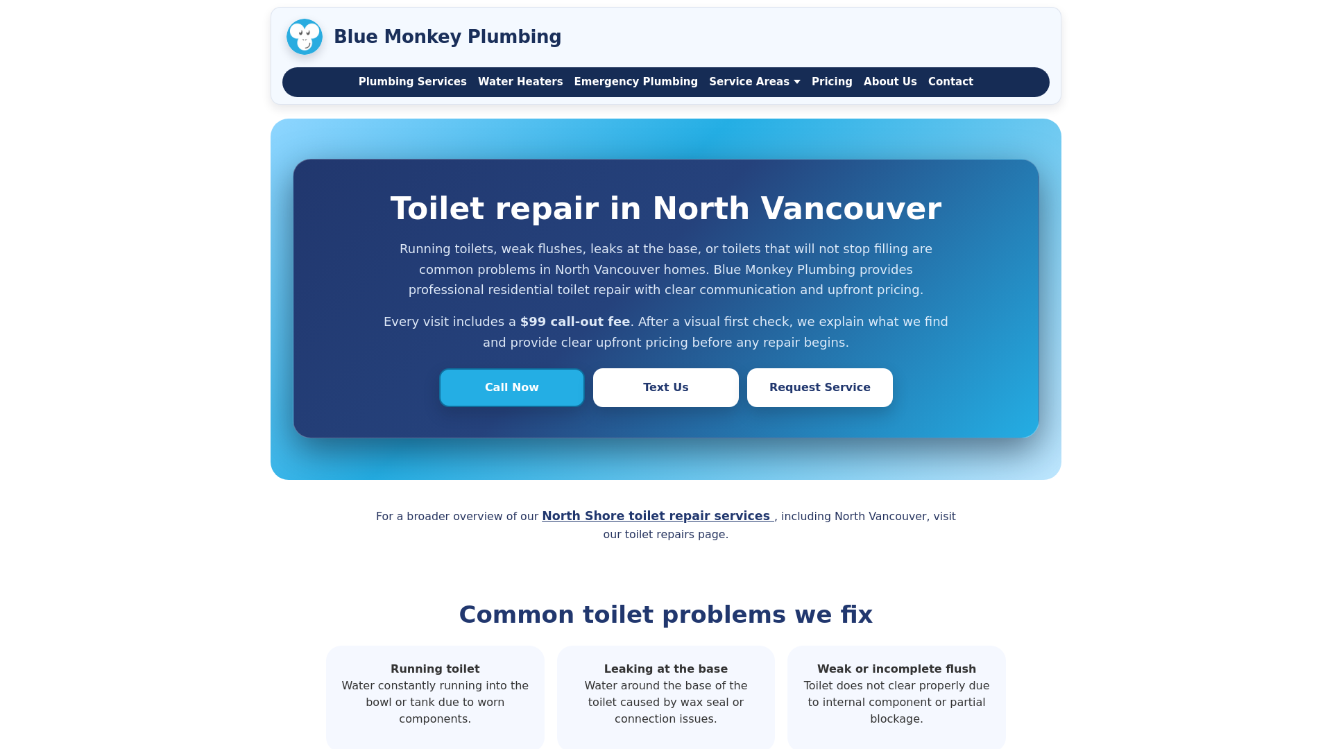 website screenshot of https://toiletrepairnorthvancouver.ca