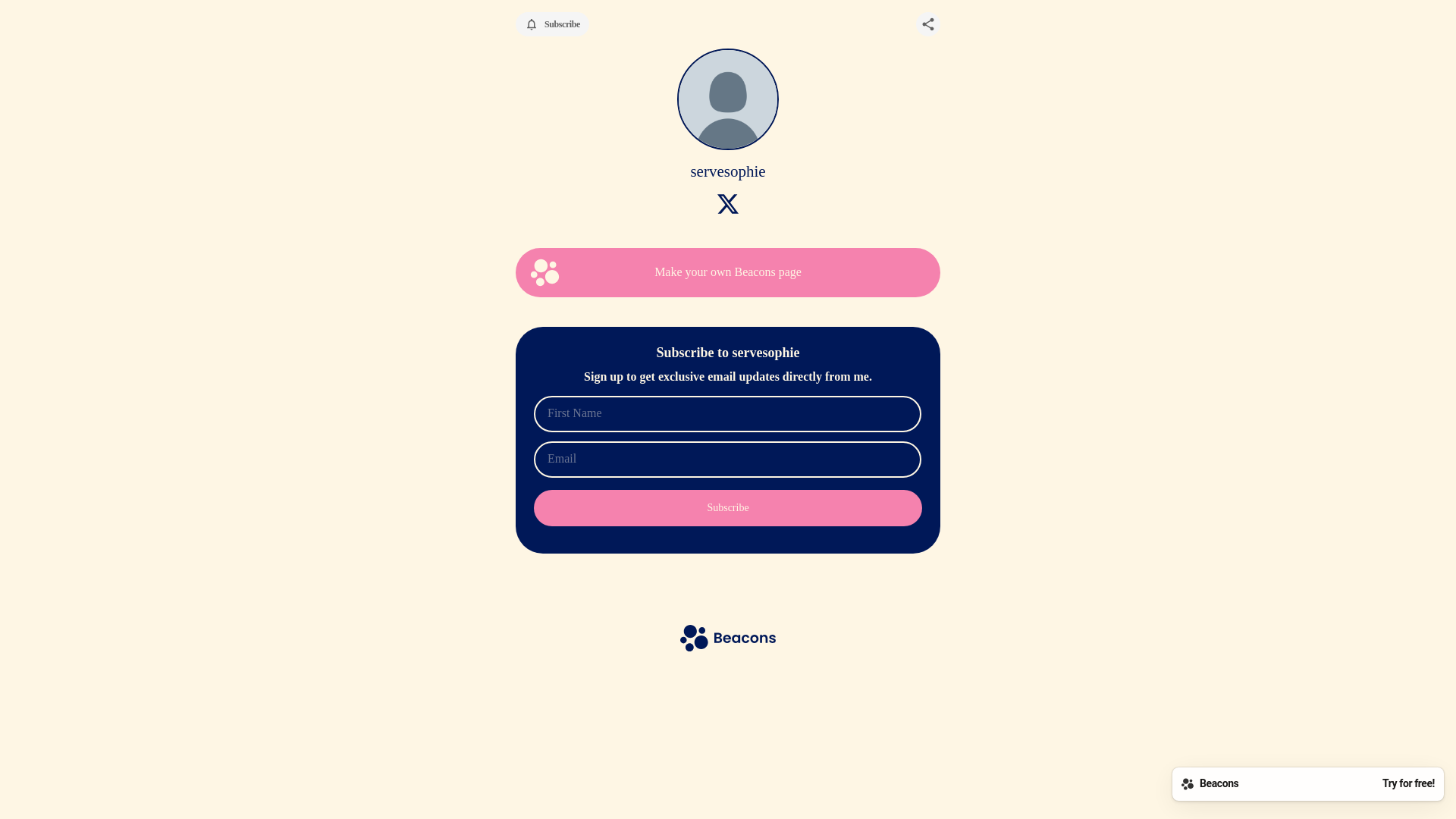 website screenshot of https://servesophie.com/