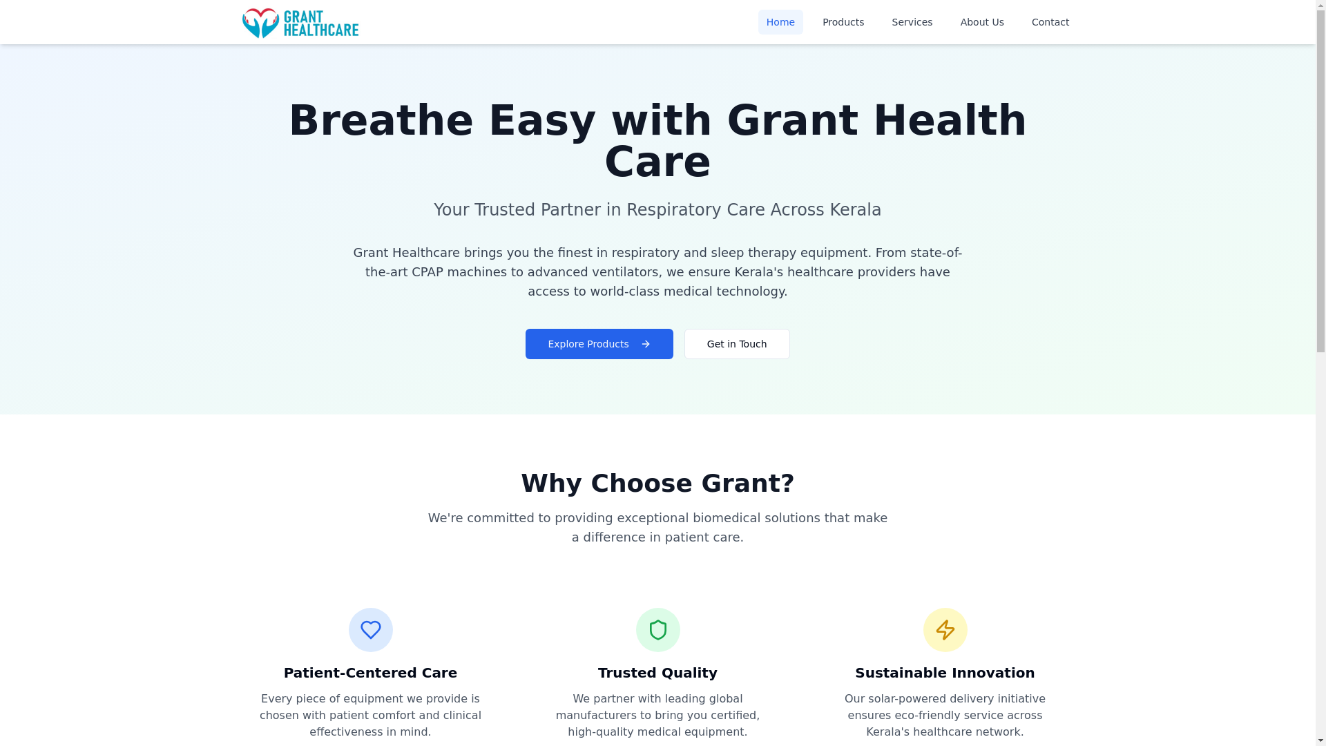 website screenshot of https://granthealthcare.info/
