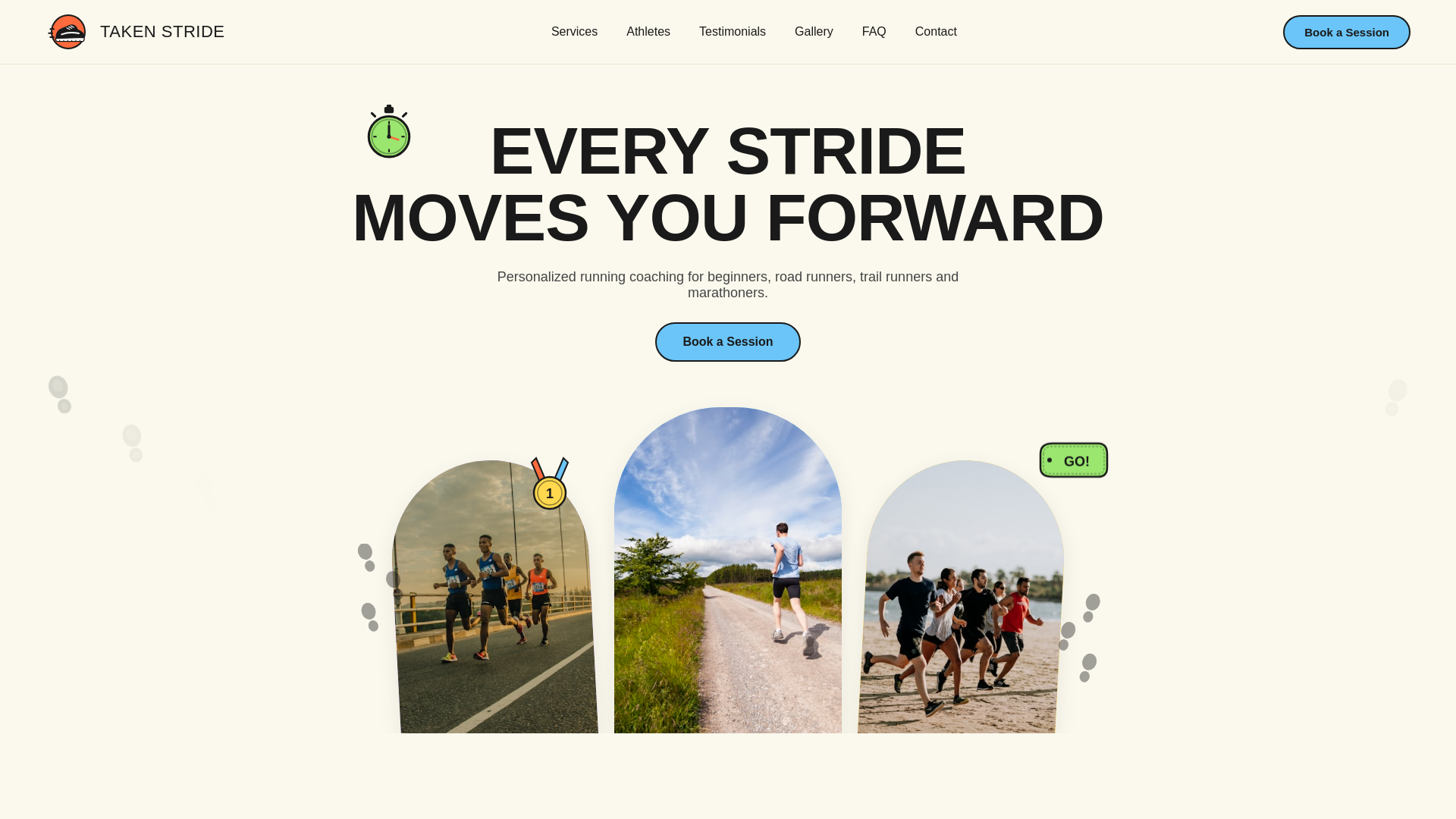 website screenshot of https://takenstride.com