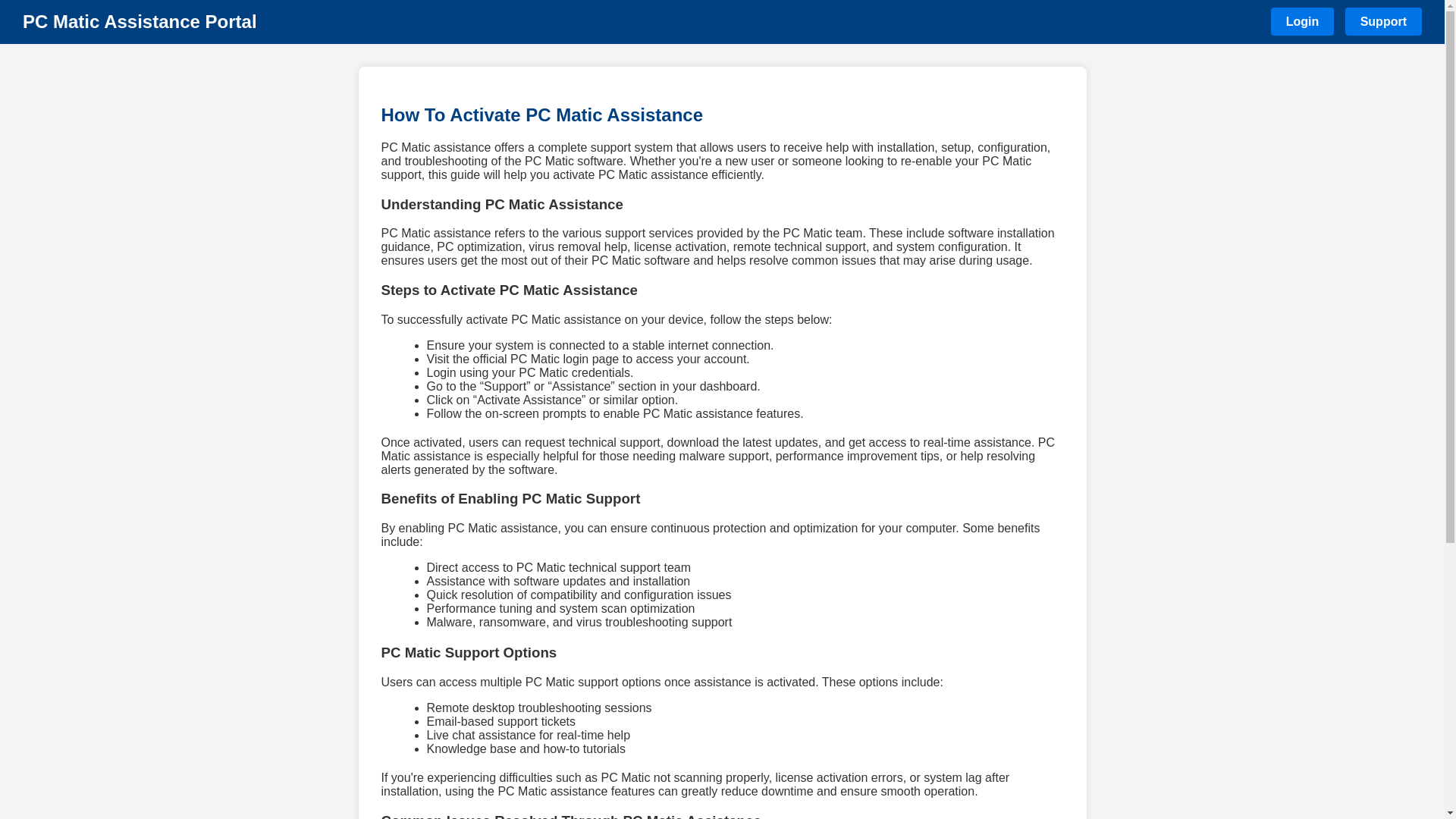 website screenshot of https://pcmaticassistance.pages.dev/