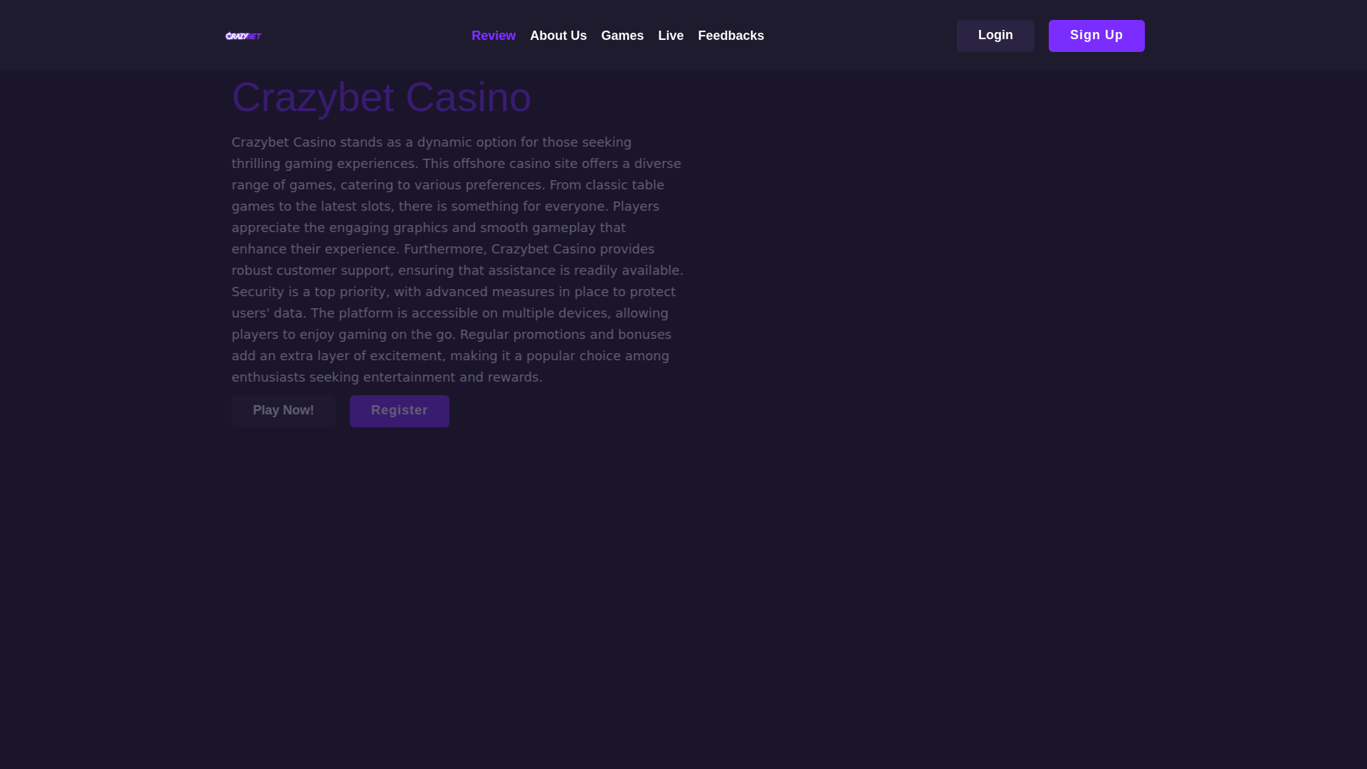 website screenshot of https://crazybetcasino.co.uk