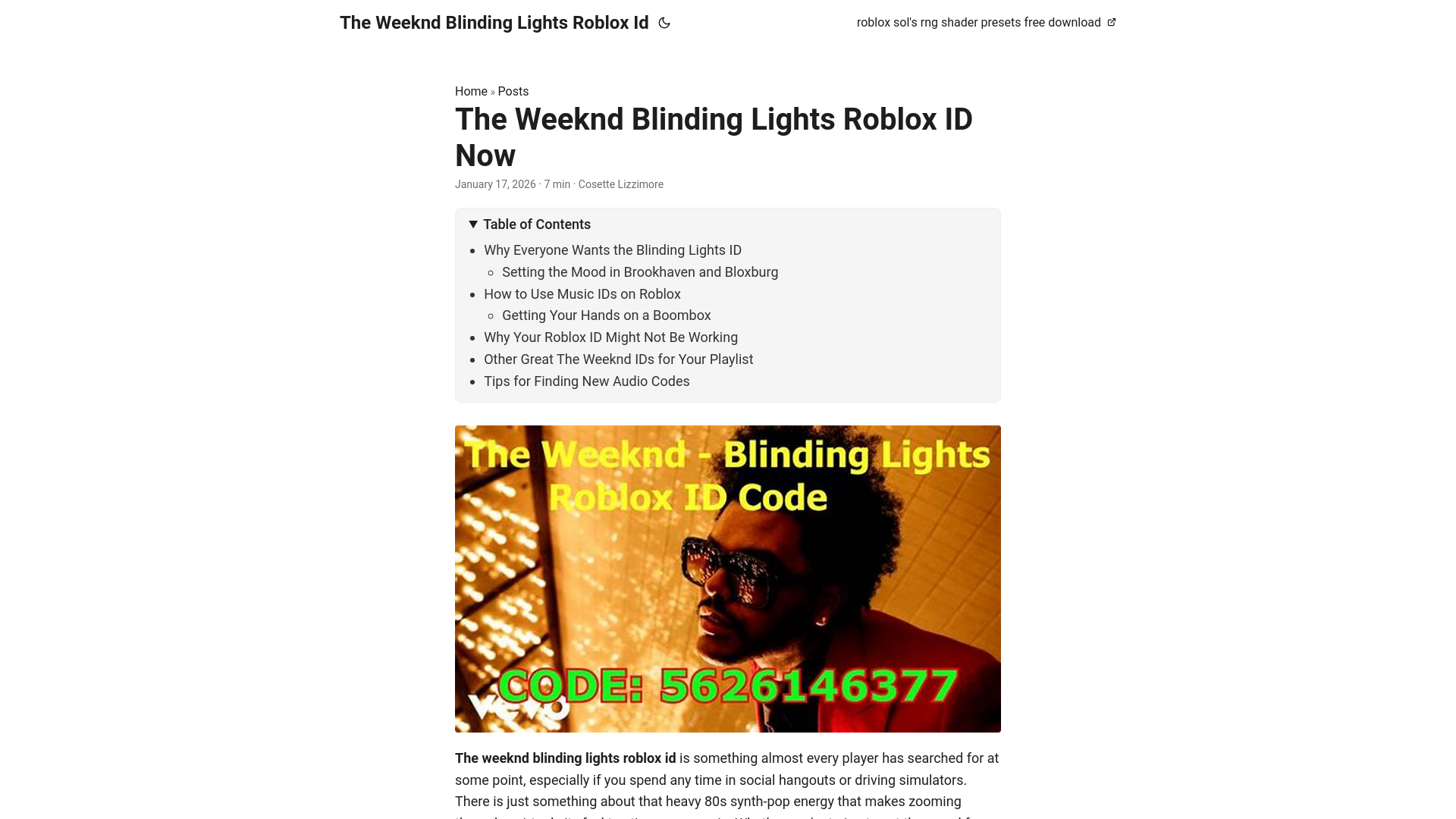 website screenshot of https://theweekndblindinglightsrobloxid.pages.dev/