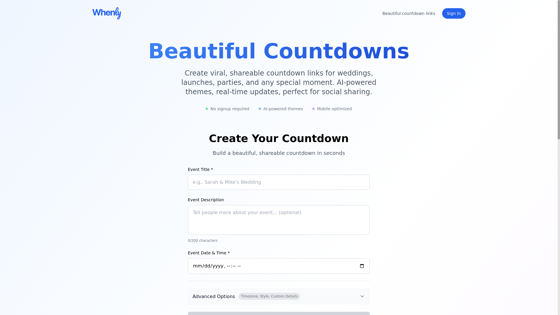 website screenshot of https://whenly.fyi/