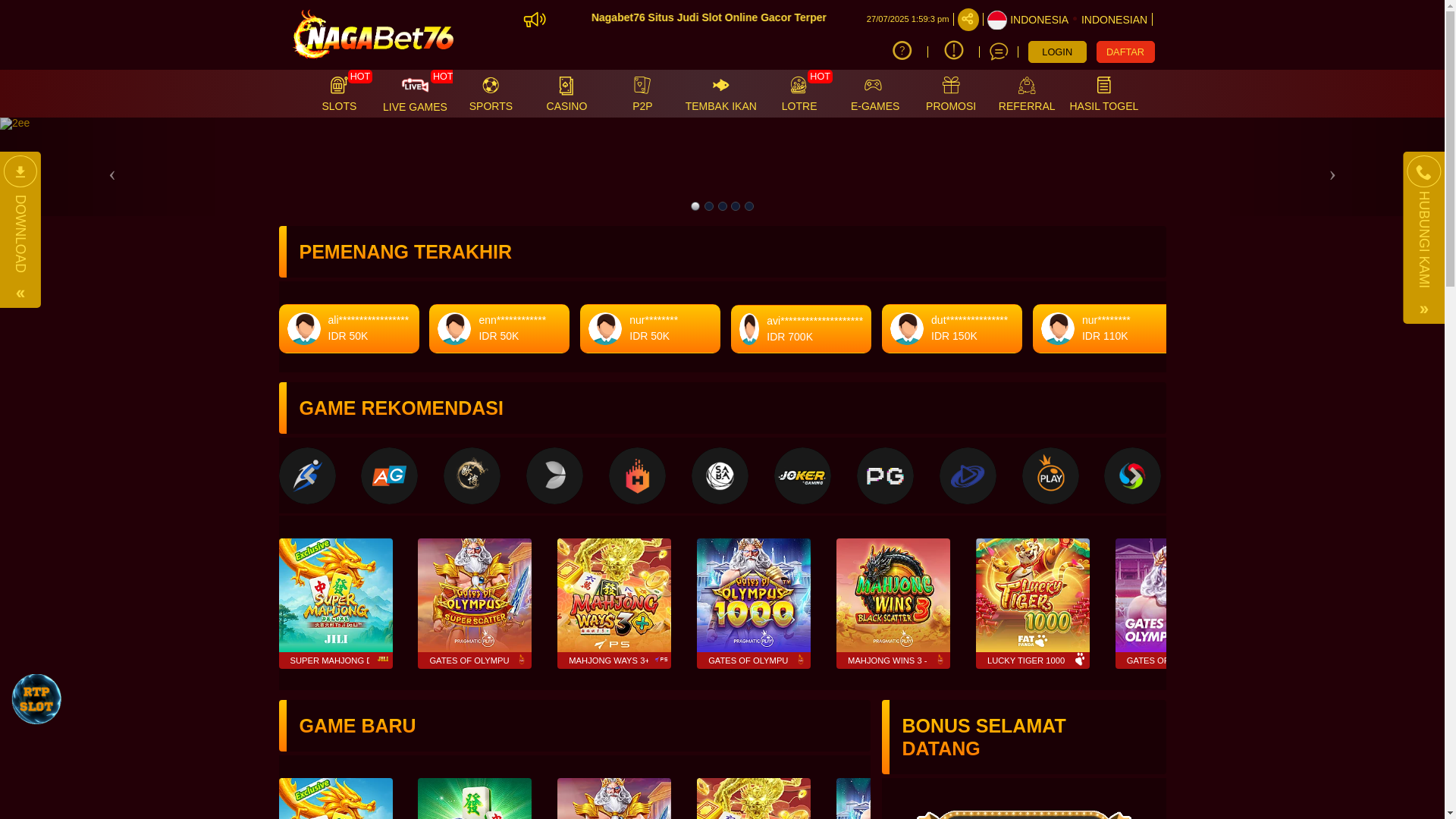 website screenshot of https://nagabet76b.top/