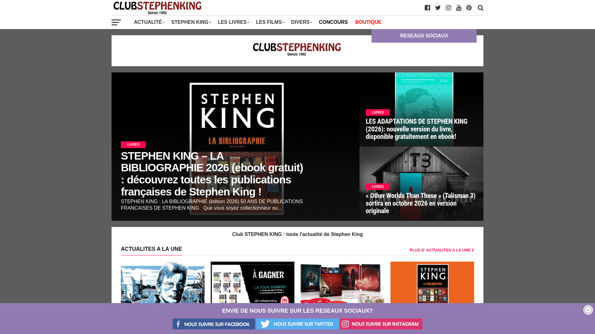 website screenshot of https://club-stephenking.fr