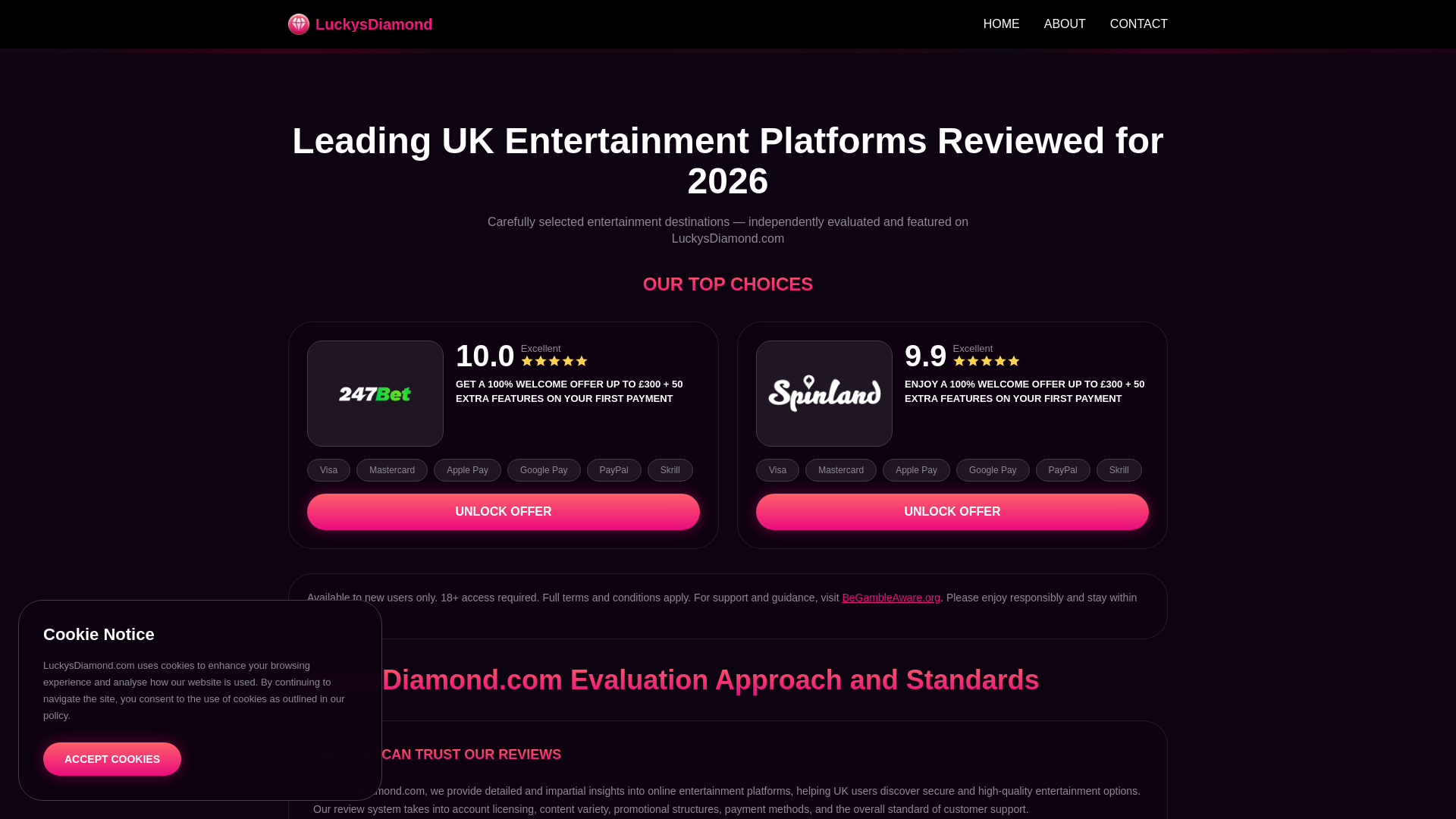 website screenshot of https://luckysdiamond.com/
