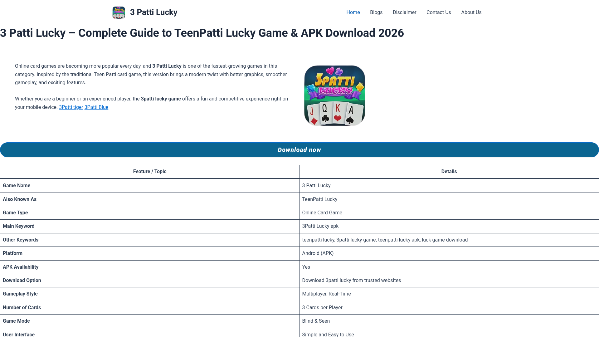 website screenshot of https://3pattiluckygamepk.com