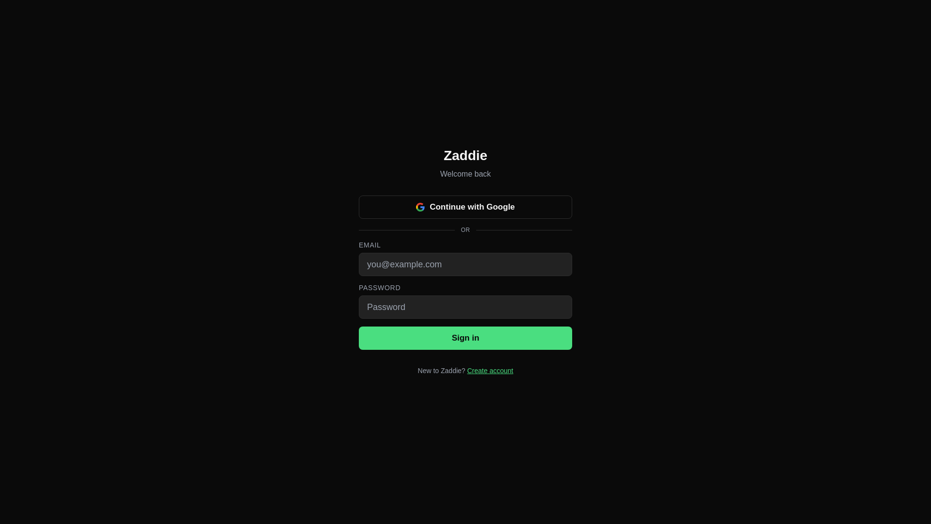 website screenshot of https://zaddie.ai/
