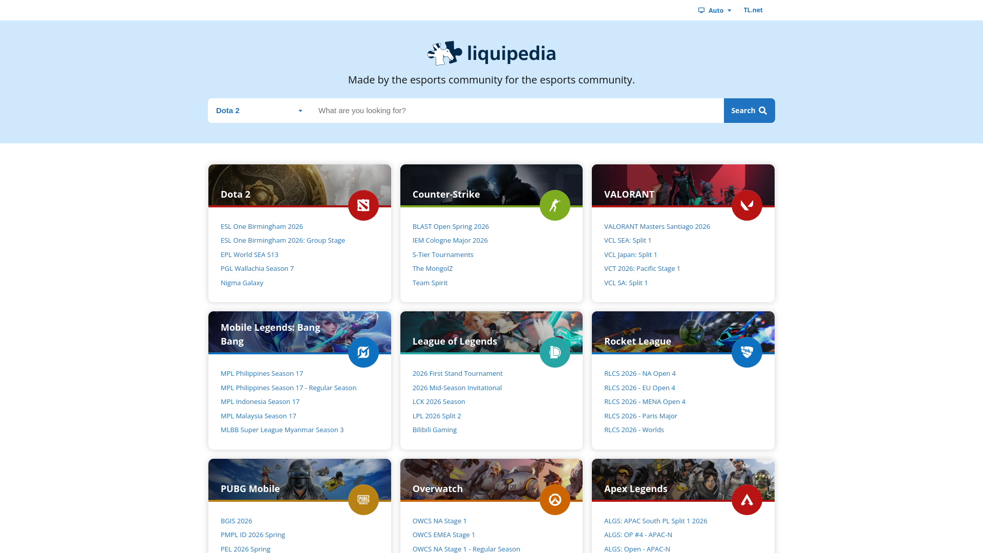 website screenshot of https://liquipedia.net