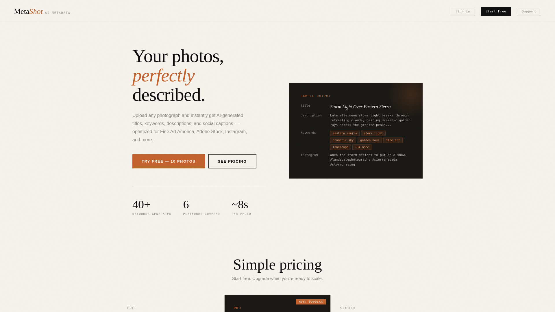 website screenshot of https://metashotapp.com/