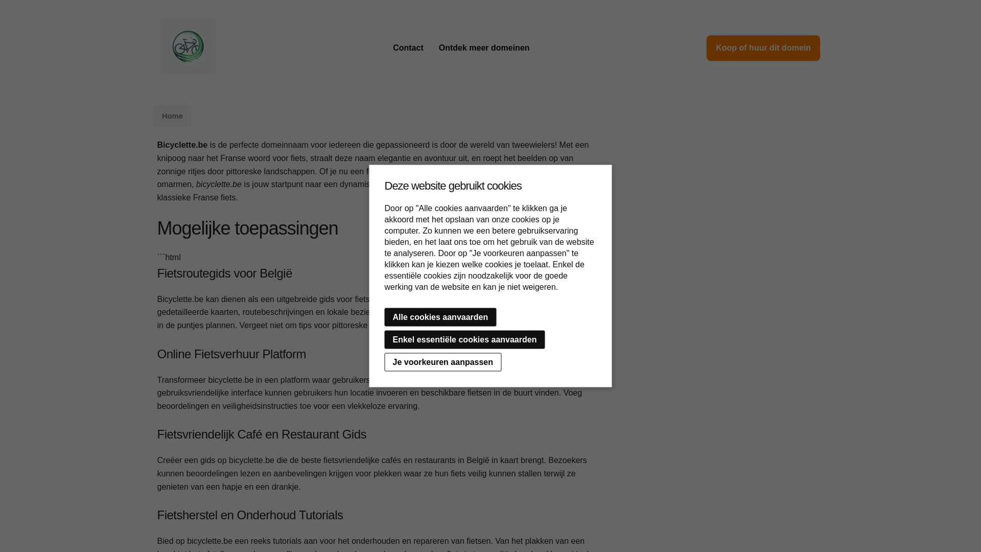 website screenshot of https://bicyclette.be
