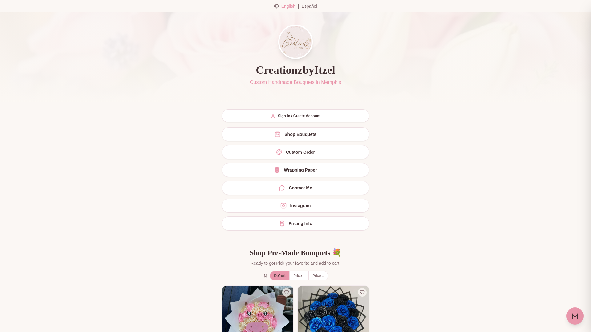 website screenshot of https://creationzbyitzel.com