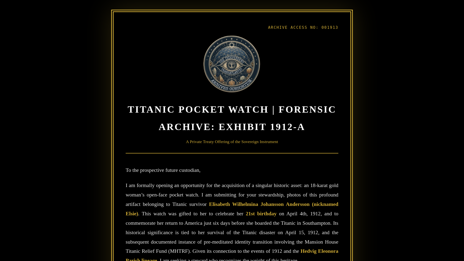 website screenshot of https://titanicpocketwatch.com/