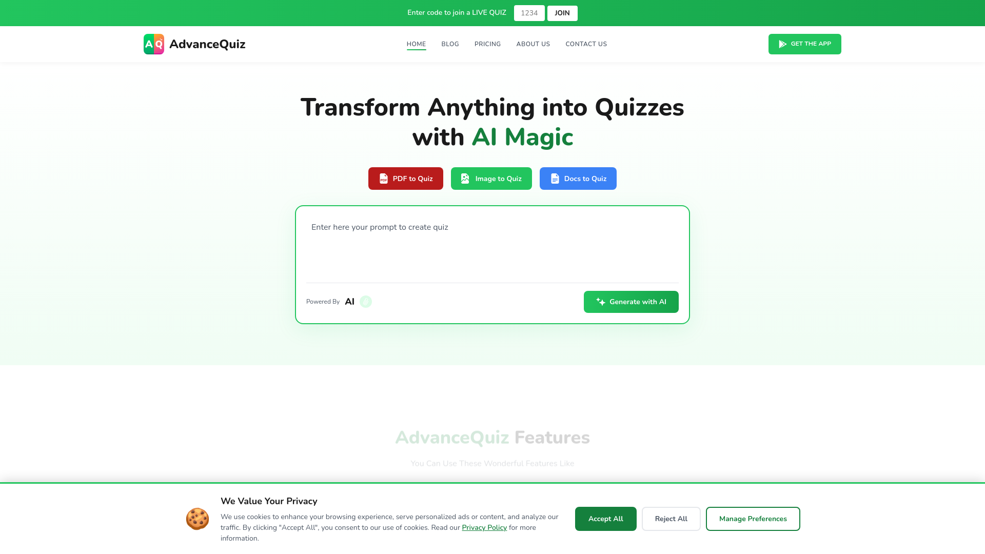 website screenshot of https://advancequiz-html.pages.dev/