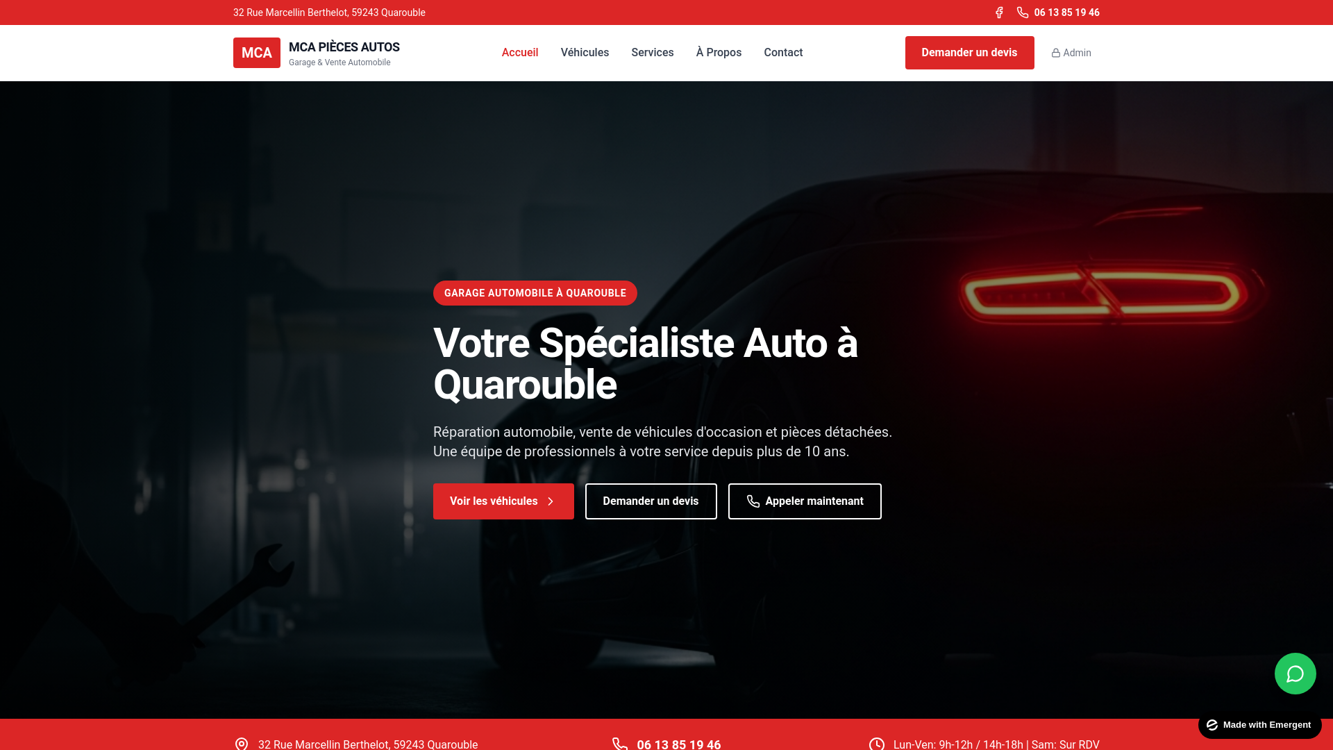 website screenshot of https://mca-pieces-auto.fr