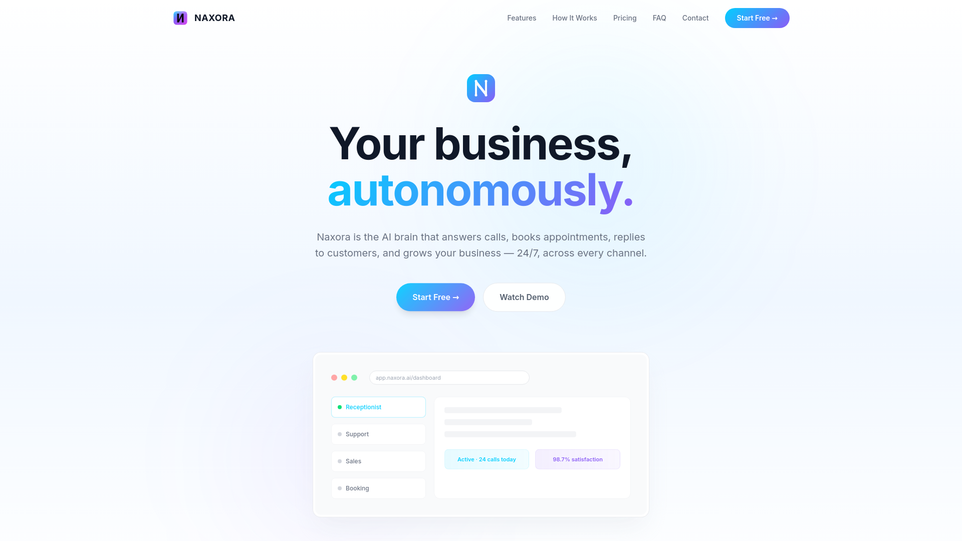 website screenshot of https://naxora.ai/