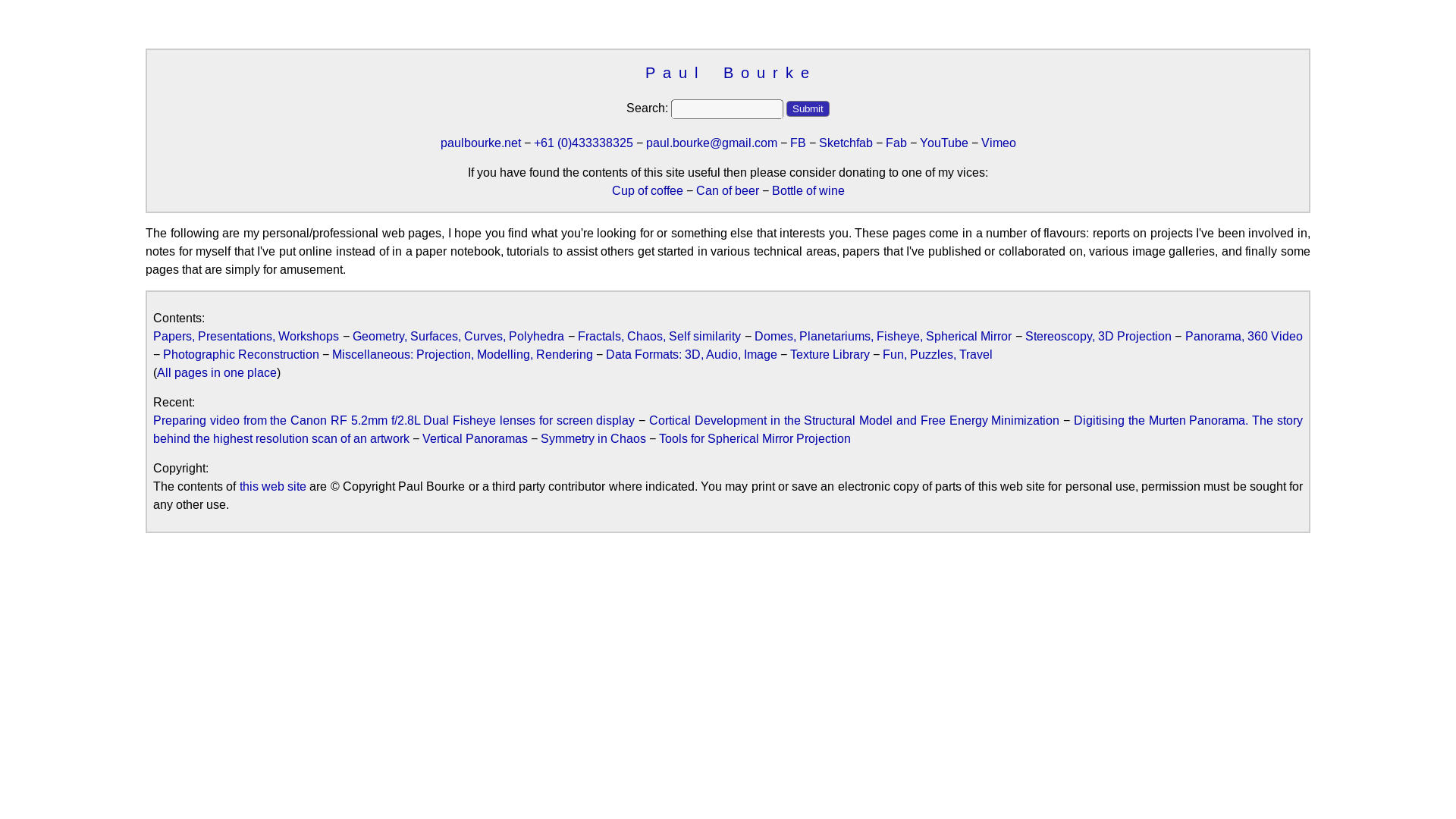 website screenshot of https://paulbourke.net/