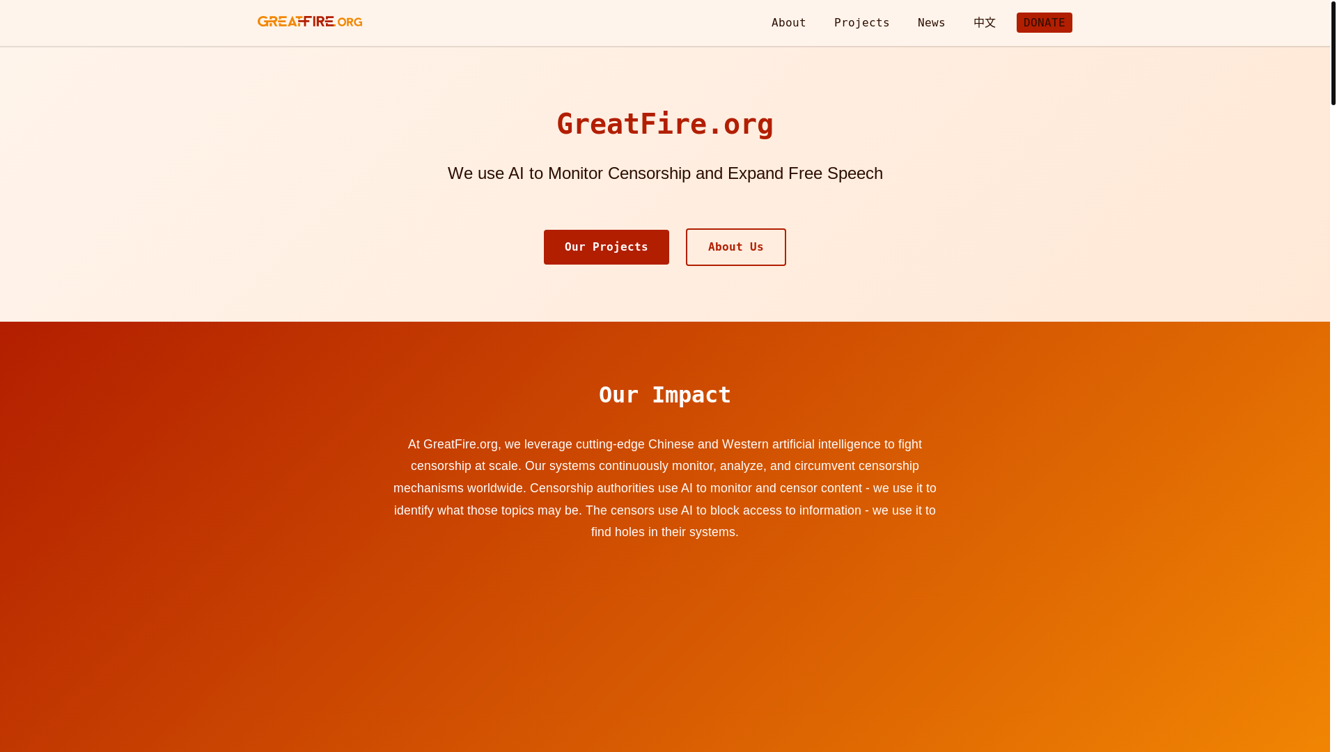 website screenshot of https://greatfire.org/
