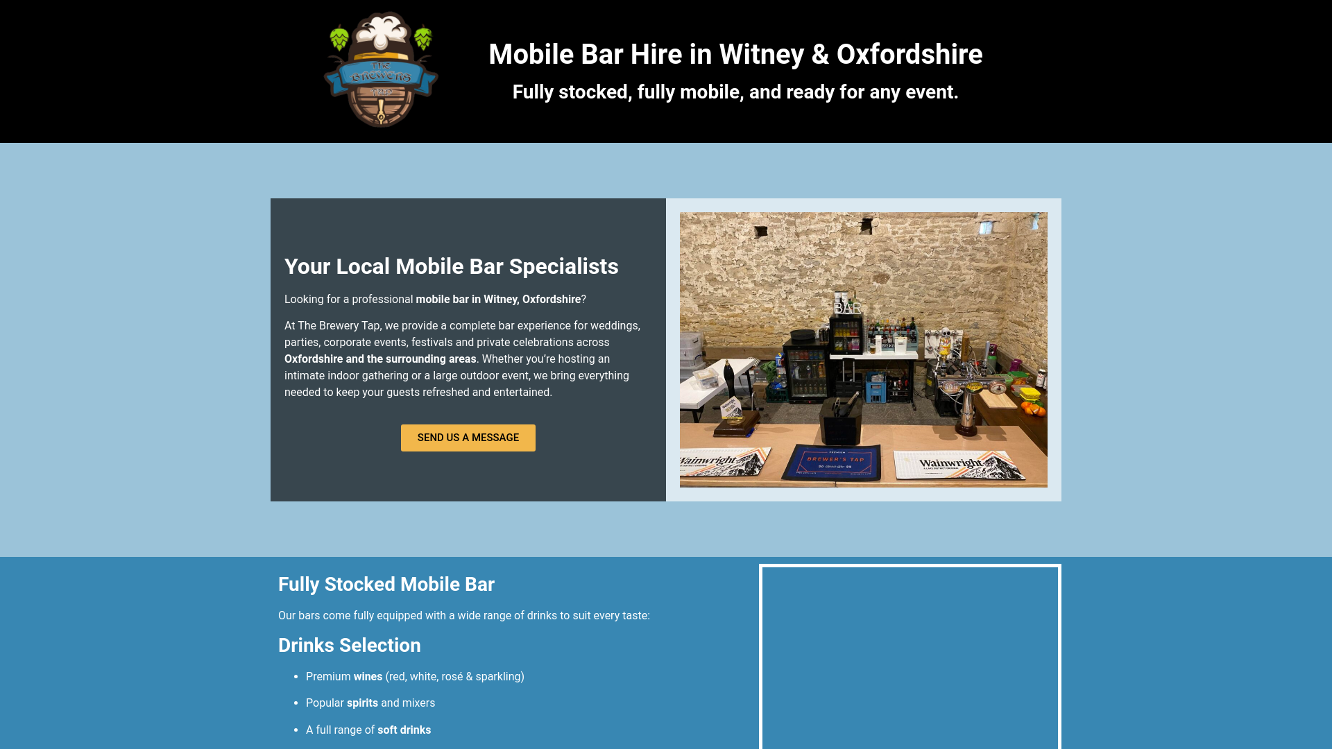 website screenshot of https://mobilebarwitney.co.uk/