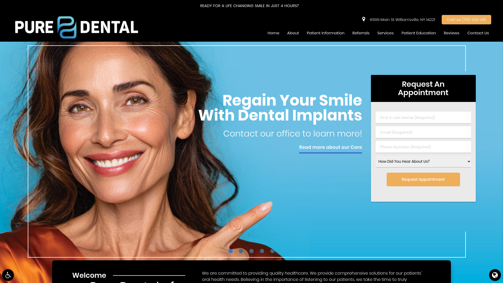 website screenshot of https://puredentalfuffalo.com