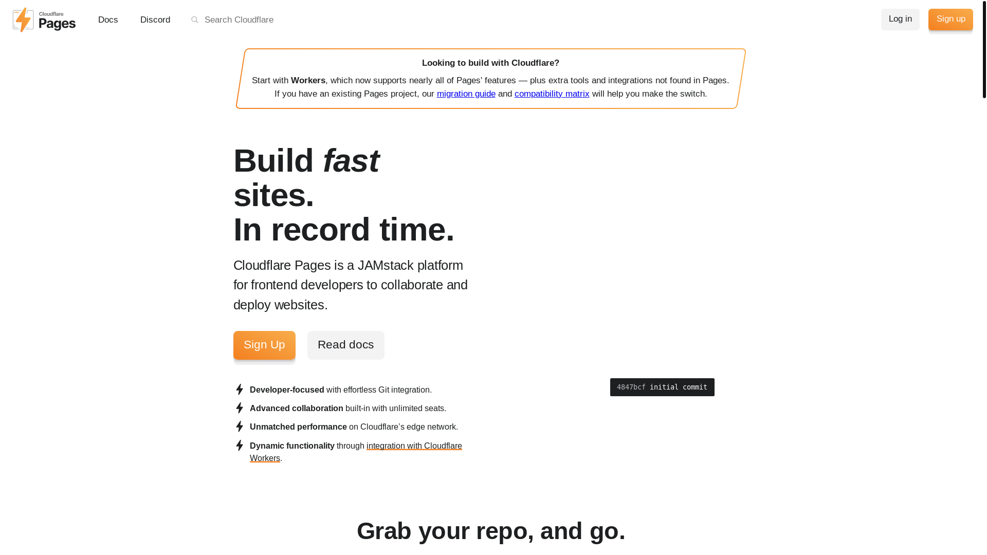 website screenshot of https://pages.dev/